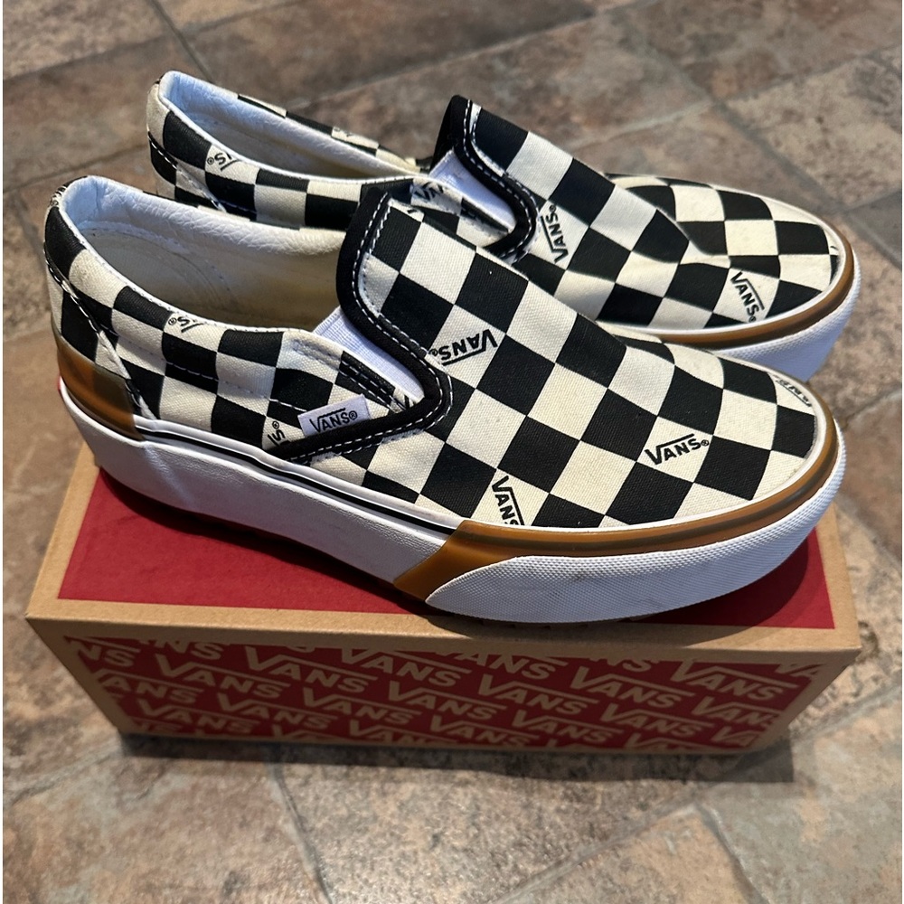 Vans Stacked Checkered Slip Ons women’s size 6 men’s 4.5